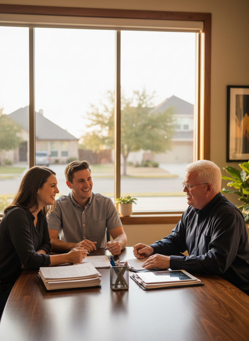 Allen Markel meeting with clients at the closing table